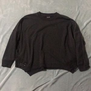 Dark Gray Lace Detail Aerie Sweatshirt Shirt